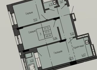 Продам трехкомнатную квартиру, 60.39 м2, Якутск, улица Чернышевского, 56/2, Автодорожный округ