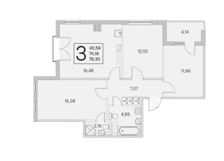 3-комнатная квартира на продажу, 76.23 м2, Санкт-Петербург, проспект Будённого, 27к1, ЖК Солнечный Город