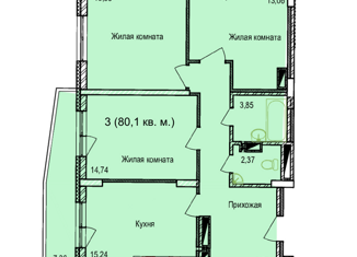 Продажа трехкомнатной квартиры, 80.1 м2, Новосибирская область, Пригородная улица, 30