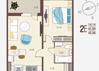 Продаю 1-ком. квартиру, 45.06 м2, село Новая Усмань, Алмазная улица, 5