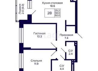 Продажа двухкомнатной квартиры, 60 м2, Новосибирск, 18-й Бронный переулок, Кировский район