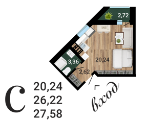 Продам квартиру студию, 27.58 м2, Нововоронеж, площадь Ленина