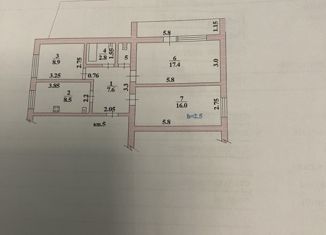 3-комнатная квартира на продажу, 62.6 м2, Лебедянь, улица Тургенева, 7Б