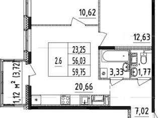 Двухкомнатная квартира на продажу, 57.89 м2, Санкт-Петербург, Красногвардейский переулок, 23, Красногвардейский переулок