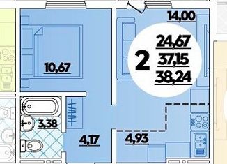 Продам двухкомнатную квартиру, 40 м2, Краснодар, ЖК Квартал № 6, улица имени Героя Советского Союза Николая Воробьёва, 9