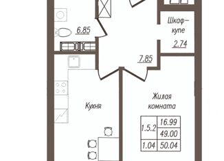 Продается 1-комнатная квартира, 50.4 м2, Орёл, улица Генерала Родина, 60, микрорайон Весёлая Слобода