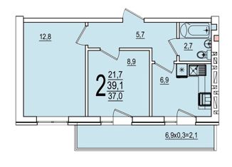 Продам 2-ком. квартиру, 39.1 м2, аул Новая Адыгея, ЖК Дарград, улица Тургеневское шоссе, 33/1к31