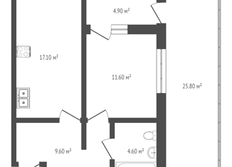 Продается 1-комнатная квартира, 47 м2, Тюмень, улица Павла Никольского, 10, ЖК Акватория