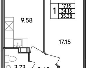 1-ком. квартира на продажу, 34.15 м2, деревня Скотное
