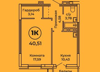 Продам однокомнатную квартиру, 40.5 м2, Барнаул, ЖК Ютссон, Пролетарская улица, 151В