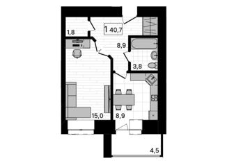 Продаю однокомнатную квартиру, 39 м2, Амурская область, Красивая улица, 23А