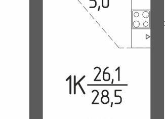 1-комнатная квартира на продажу, 28.5 м2, деревня Кисловка, улица Василия Кандинского, 8