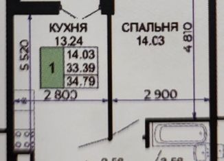 1-ком. квартира на продажу, 34.79 м2, Краснодар, улица Петра Метальникова, 36, ЖК Лучший