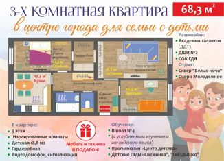 Продается трехкомнатная квартира, 68.3 м2, Тюменская область, улица Геологоразведчиков, 16