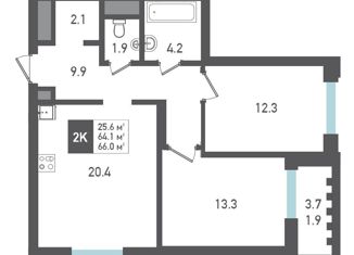 Двухкомнатная квартира на продажу, 66 м2, Смоленск, Ленинский район