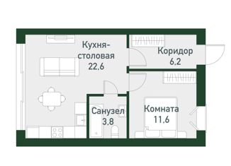 1-ком. квартира на продажу, 44.3 м2, Челябинская область, Кременкульская улица, 36