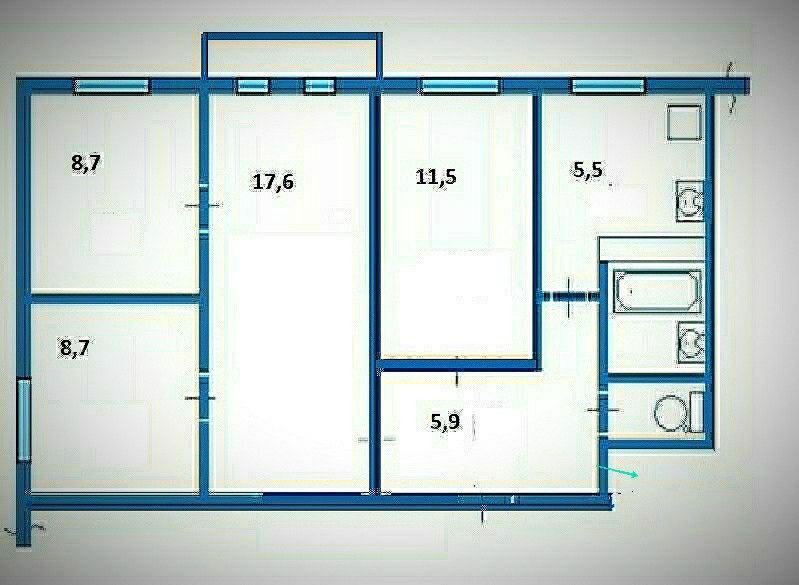 План 4х комнатной квартиры в хрущевке
