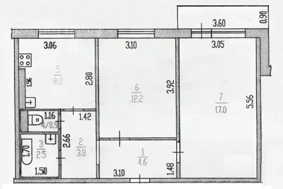 План квартиры 121 серии 3 комнатной квартиры